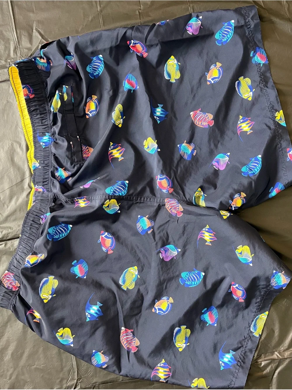 Nautica Navy Swim Trunks with Multicolored Tropical Fish, Sz 3XLT
